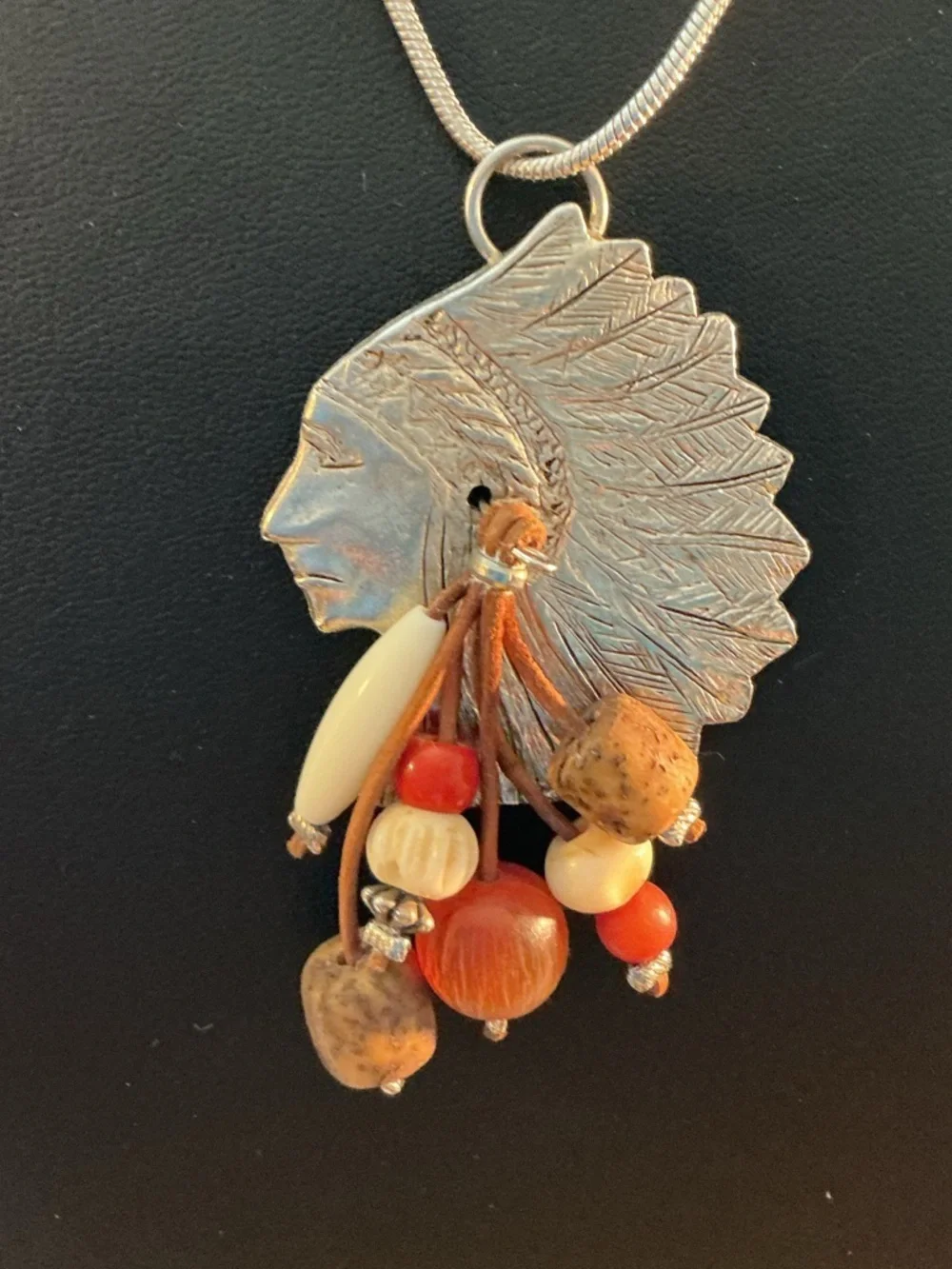 Native American Indian Silver Tone Pendant Necklace